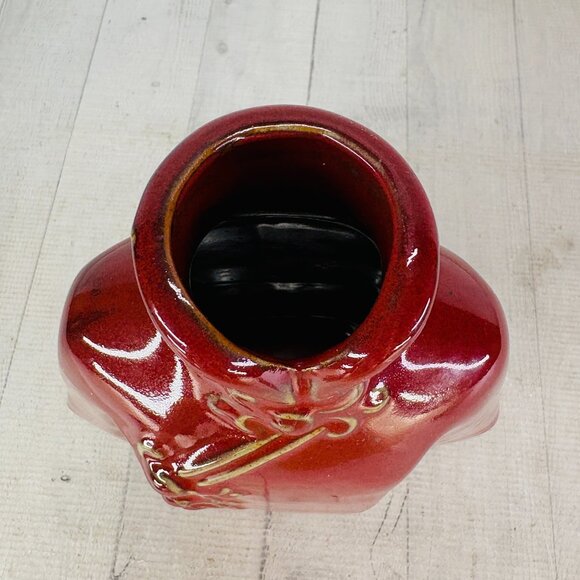 Oriental Kimono Asian Dress Burgundy Glaze Stoneware 10.25 Vase Accent Sculpture - Picture 6 of 16